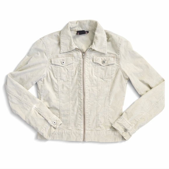 Nautica Jackets & Blazers - VTG Nautica corduroy 90s y2k zip up jacket beige women sz M